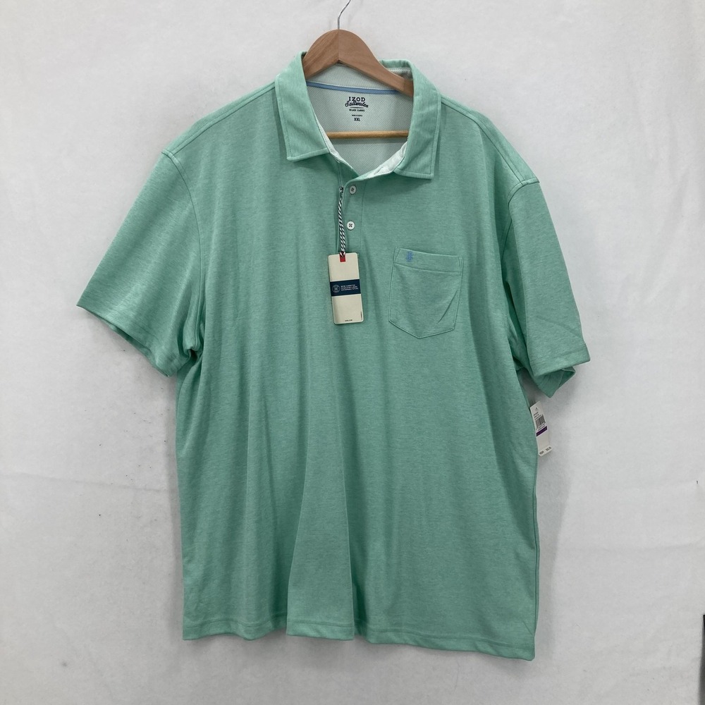 IZOD Saltwater Polo Shirt Mens 2XL Mint Green Relaxed Classics UPF 50+ Wicking